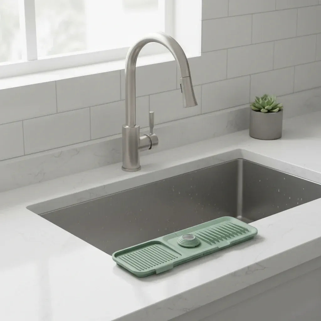 Silicone Sink Faucet Mat with Self-Draining Drip Catcher Design