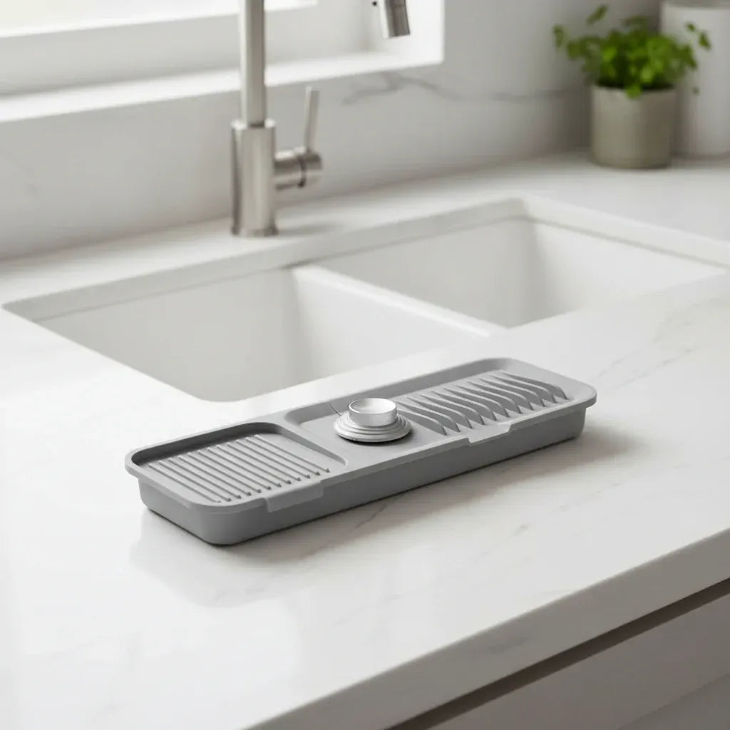 Silicone Sink Faucet Mat with Self-Draining Drip Catcher Design