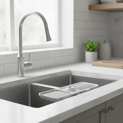 Silicone Sink Faucet Mat with Self-Draining Drip Catcher Design