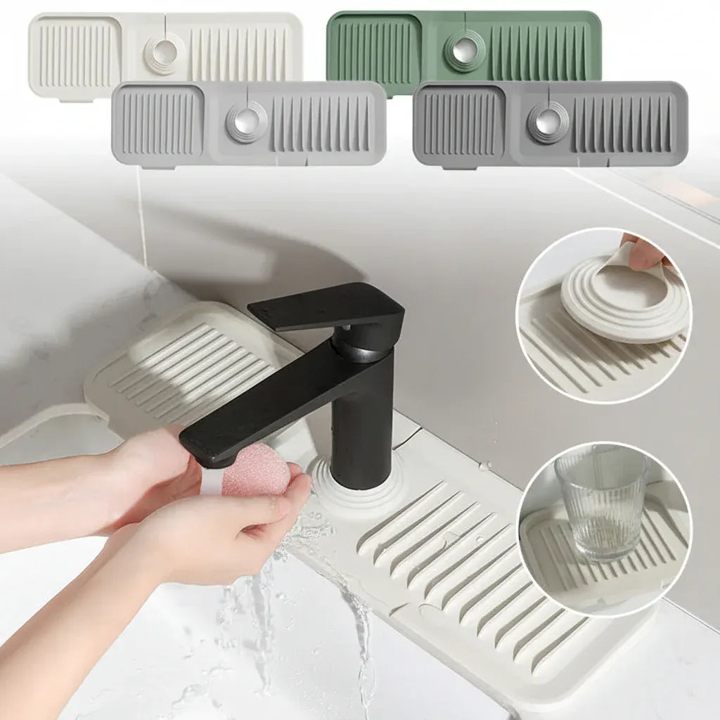 Silicone Sink Faucet Mat with Self-Draining Drip Catcher Design