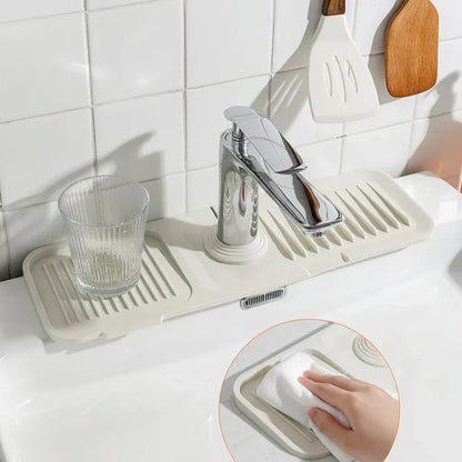 Silicone Sink Faucet Mat with Self-Draining Drip Catcher Design