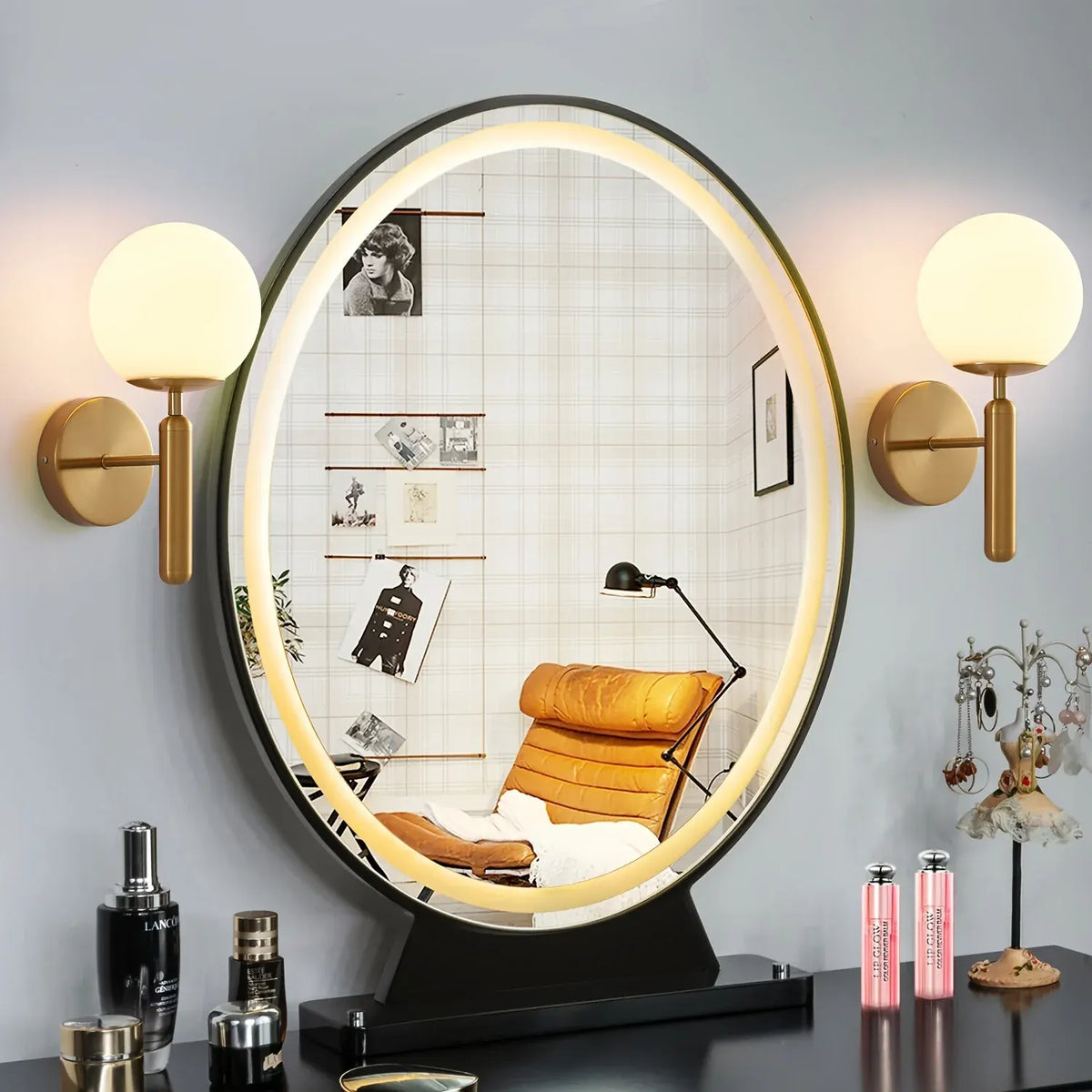 Sleek Round Glass Wall Sconce with Polished Metal Semi-Flush Mount Fixture