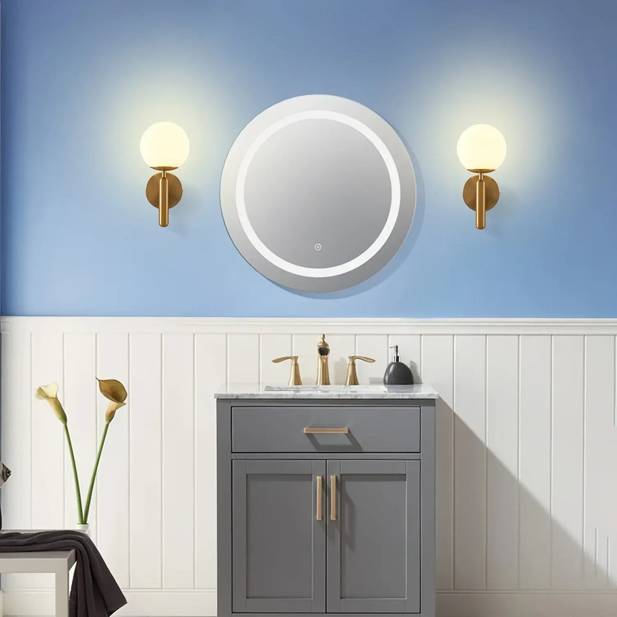 Sleek Round Glass Wall Sconce with Polished Metal Semi-Flush Mount Fixture