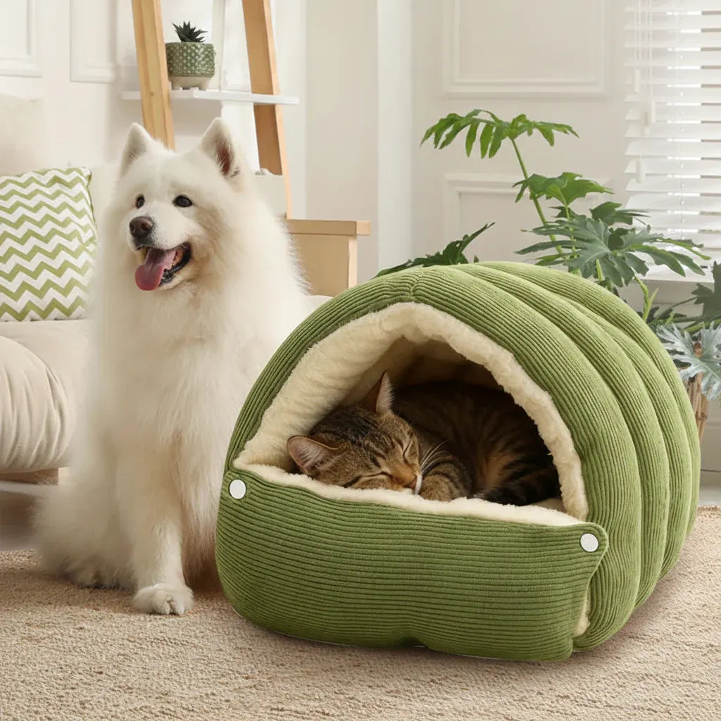 Soft Plush Cat Cave Bed - Cozy Indoor Sleeping House for Pets