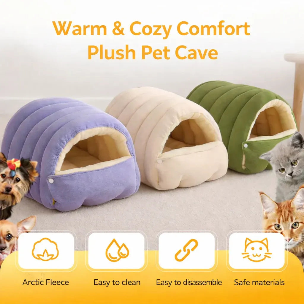 Soft Plush Cat Cave Bed - Cozy Indoor Sleeping House for Pets