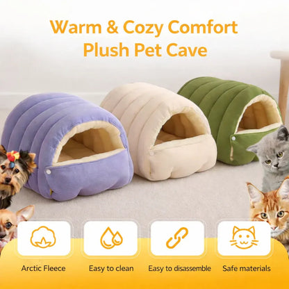 Soft Plush Cat Cave Bed - Cozy Indoor Sleeping House for Pets
