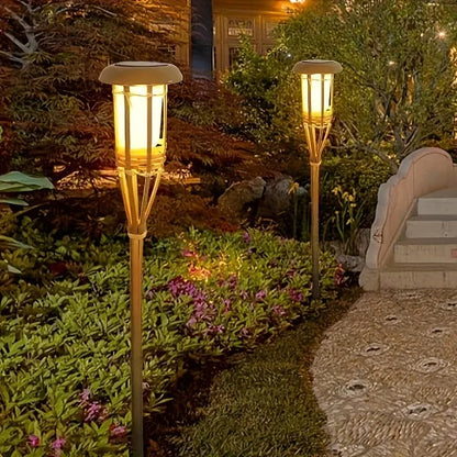Solar Bamboo Torch Lights (2-Pack) | 12-LED Flickering Flame Outdoor Garden Lanterns