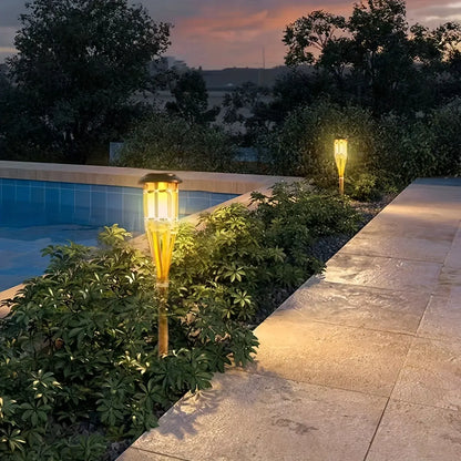 Solar Bamboo Torch Lights (2-Pack) | 12-LED Flickering Flame Outdoor Garden Lanterns
