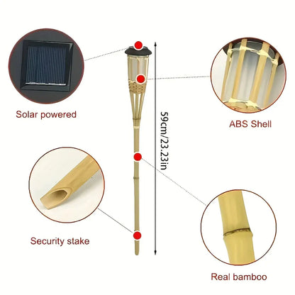 Solar Bamboo Torch Lights (2-Pack) | 12-LED Flickering Flame Outdoor Garden Lanterns