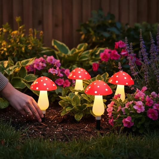 Solar-Powered Mushroom Garden Stake Lights Set