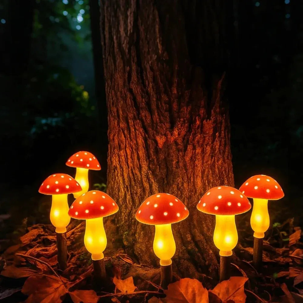 Solar-Powered Mushroom Garden Stake Lights Set
