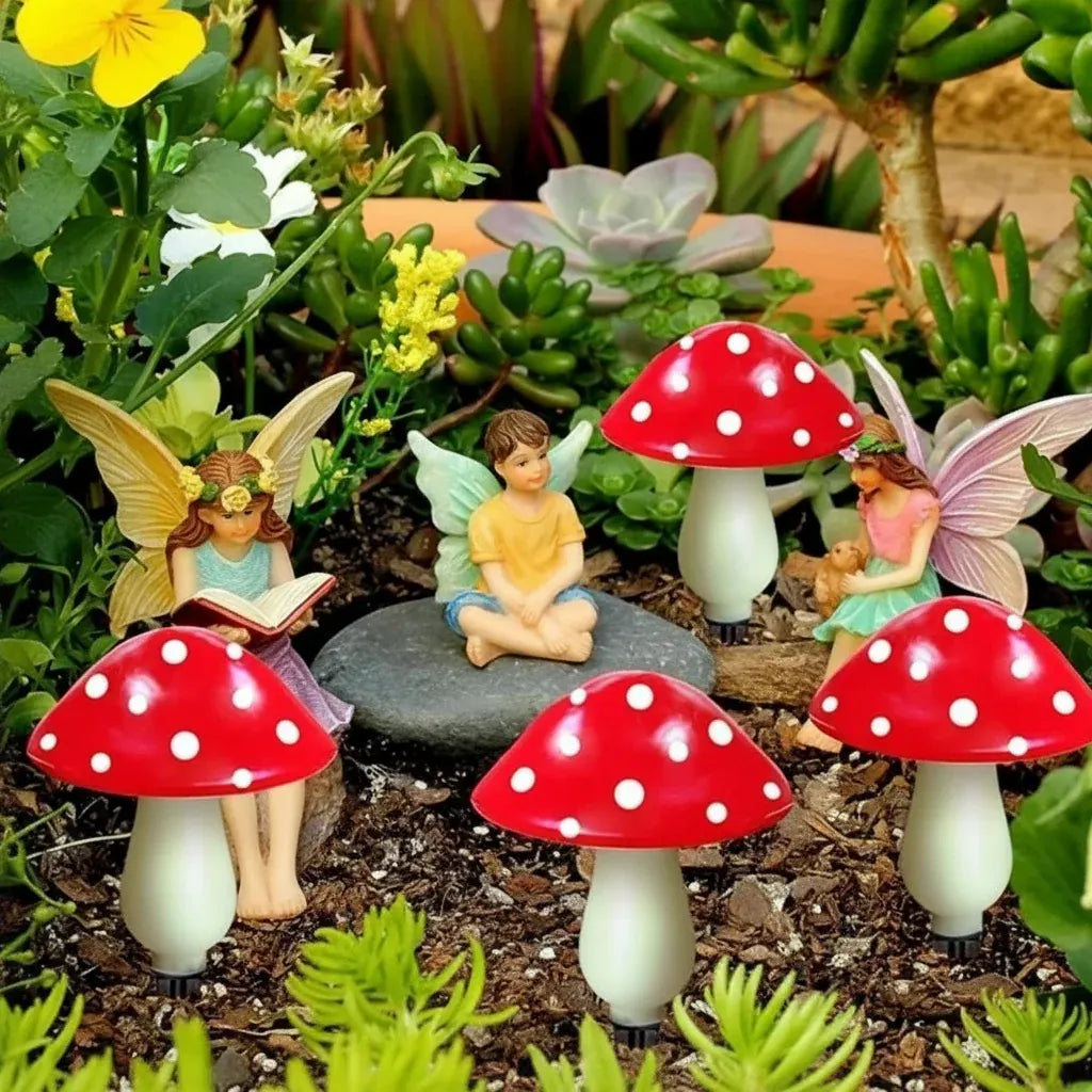 Solar-Powered Mushroom Garden Stake Lights Set