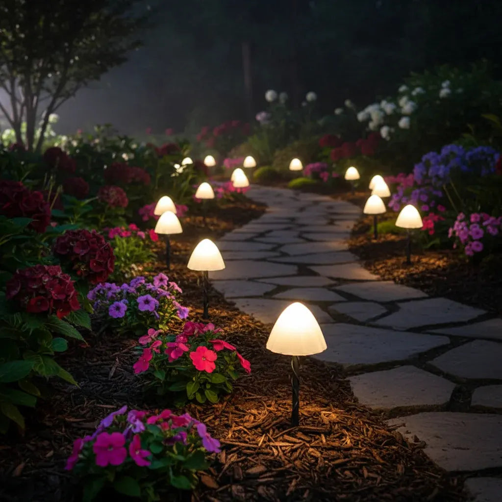 Solar-Powered Mushroom Garden Stake Lights Set