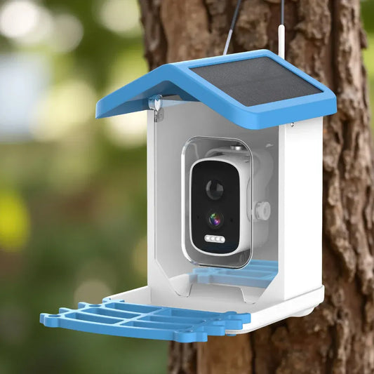 Solar-Powered Smart Bird Feeder with Outdoor Roof Camera and Video Recording