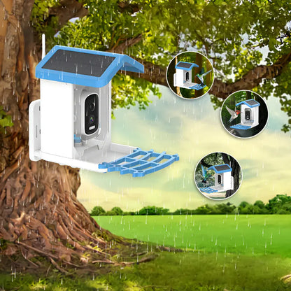 Solar-Powered Smart Bird Feeder with Outdoor Roof Camera and Video Recording