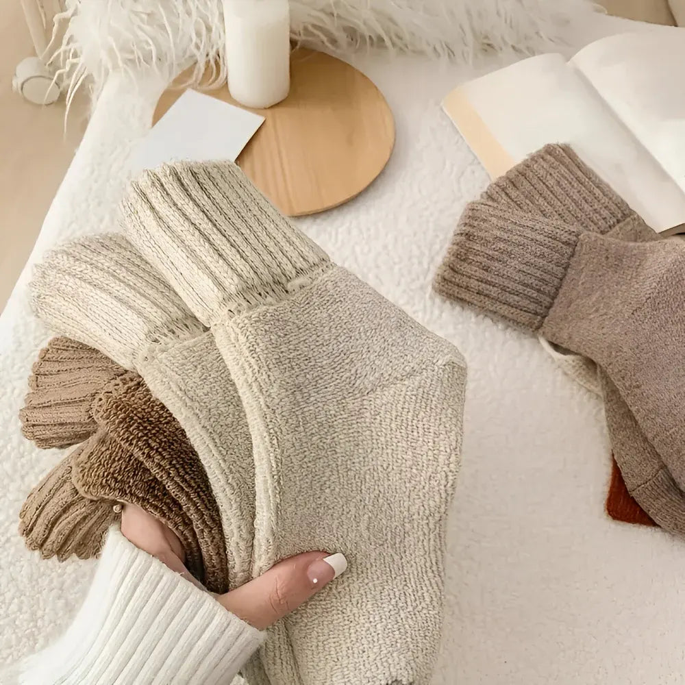 Solid Color Knit Socks for Fall and Winter, Casual Everyday Set