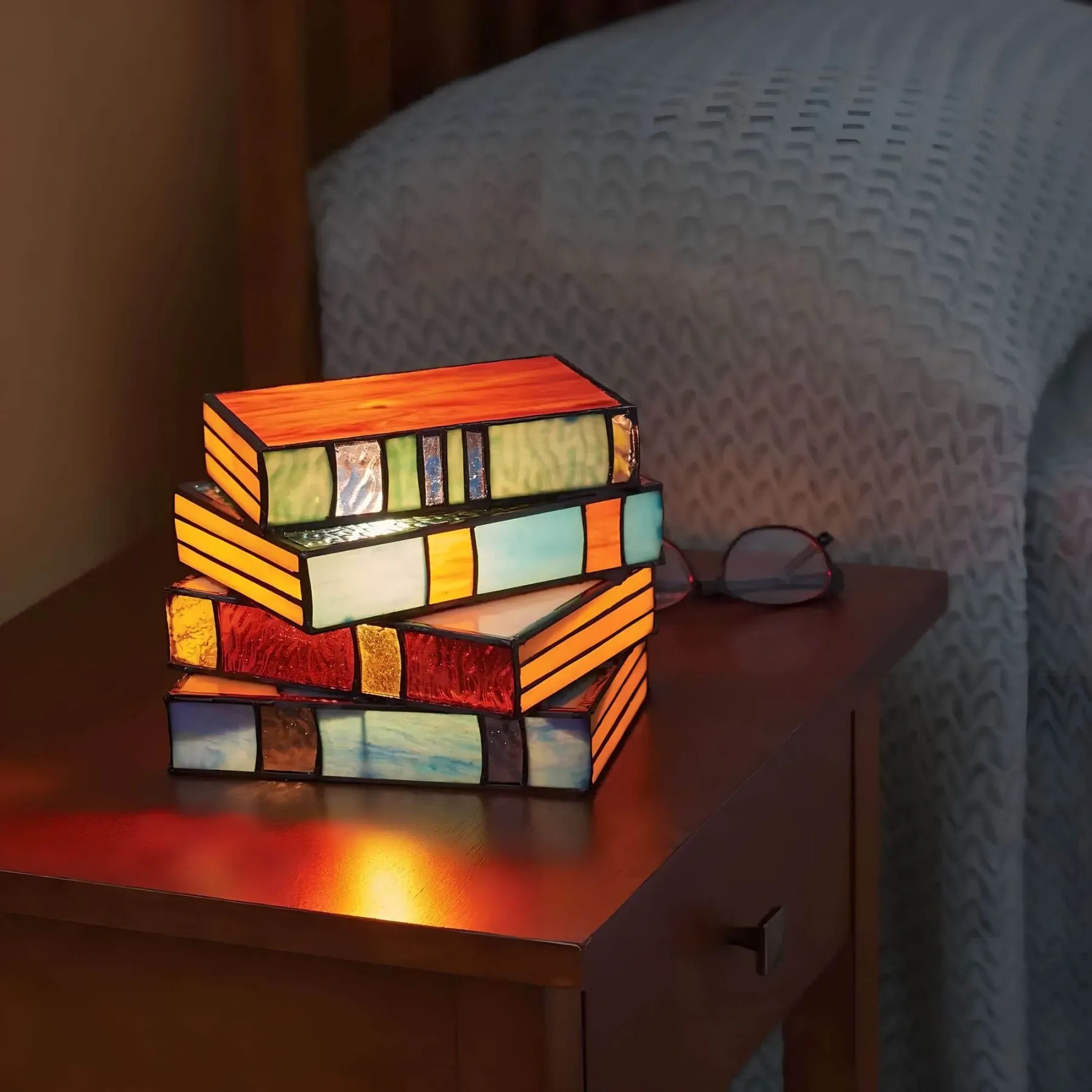Stained Glass Book-Shaped Table Lamp | Handcrafted Decorative Lighting
