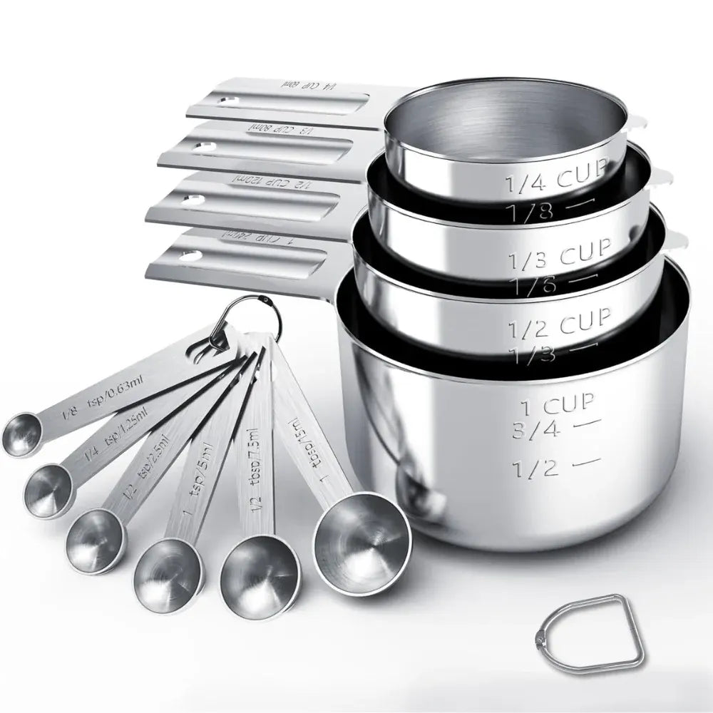 Stainless Steel Measuring Cups & Spoons Set for Baking and Cooking