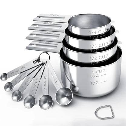 Stainless Steel Measuring Cups & Spoons Set for Baking and Cooking