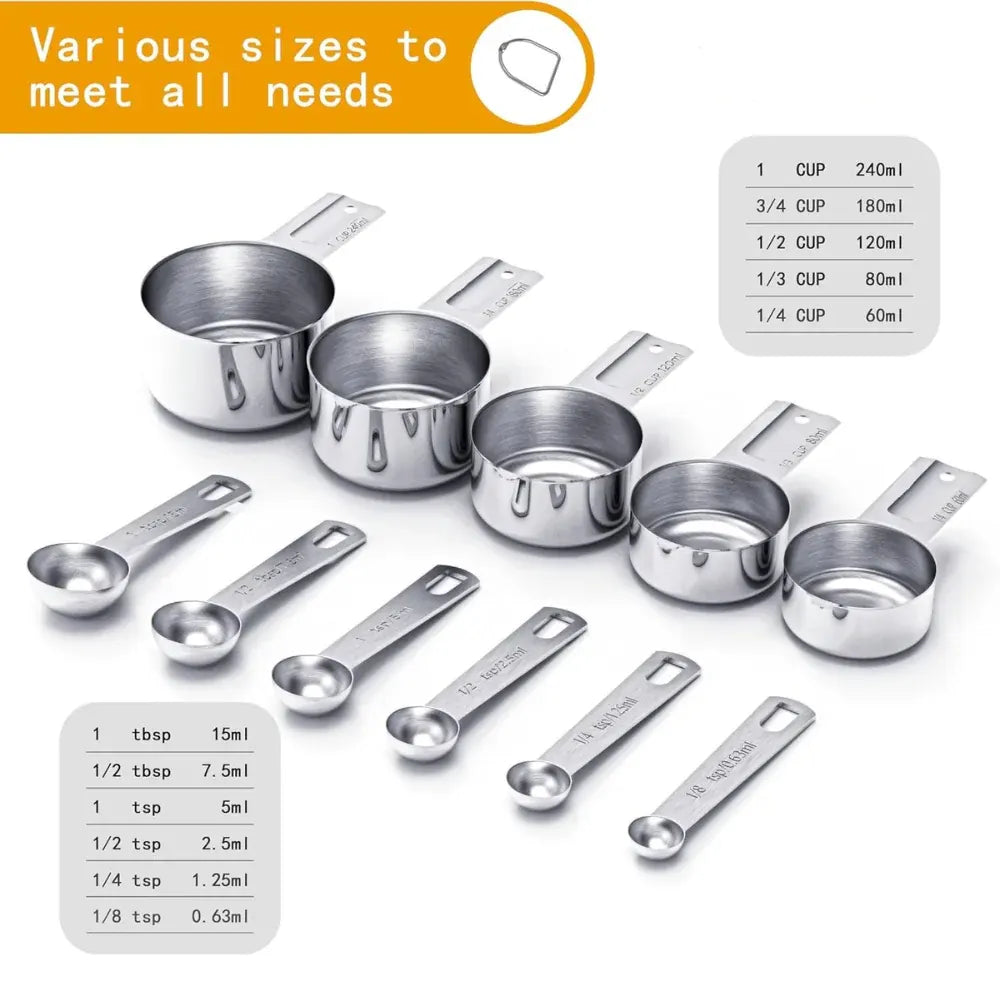 Stainless Steel Measuring Cups & Spoons Set for Baking and Cooking