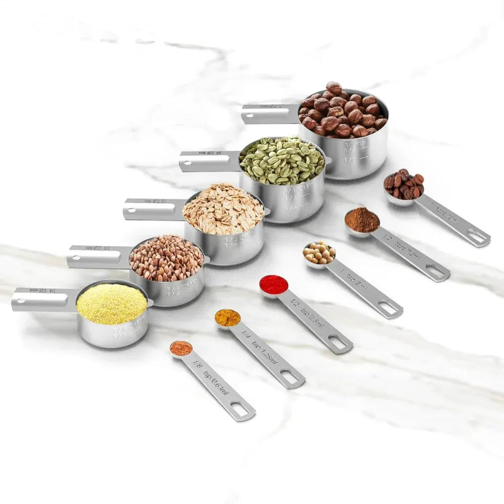 Stainless Steel Measuring Cups & Spoons Set for Baking and Cooking