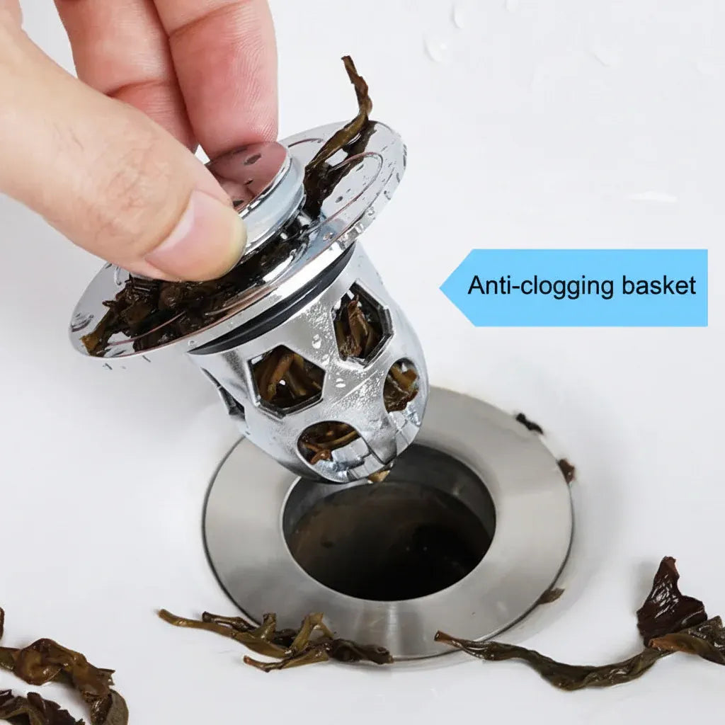 Stainless Steel Pop-Up Bathroom Sink Plug Anti-Clog Drain Stopper