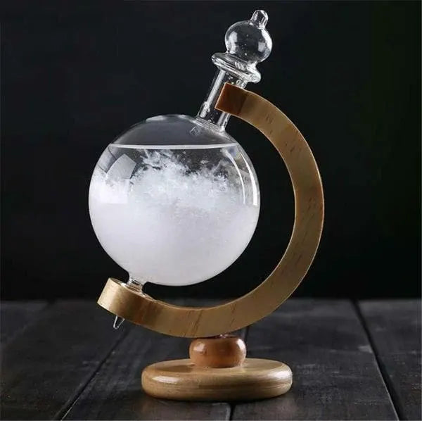 Storm Glass Weather Forecasting Bottle Crystal Desktop Barometer with Wood Base