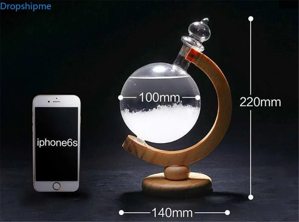 Storm Glass Weather Forecasting Bottle Crystal Desktop Barometer with Wood Base