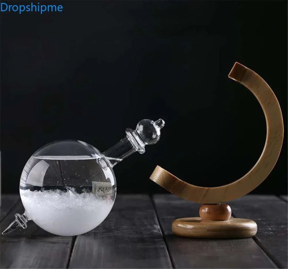 Storm Glass Weather Forecasting Bottle Crystal Desktop Barometer with Wood Base