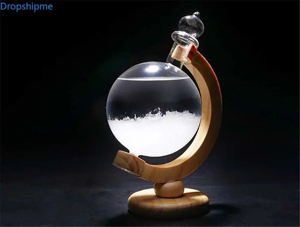 Storm Glass Weather Forecasting Bottle Crystal Desktop Barometer with Wood Base