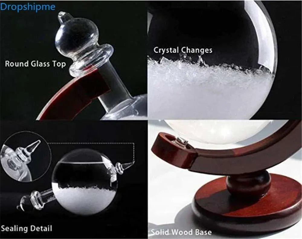 Storm Glass Weather Forecasting Bottle Crystal Desktop Barometer with Wood Base
