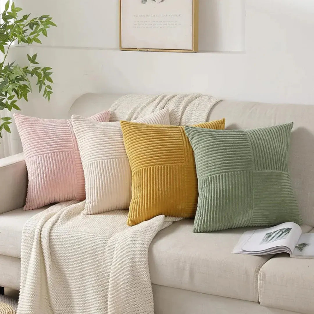 Striped Corduroy Throw Pillow Covers | Luxury Ribbed Cushion Cases