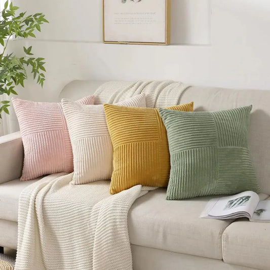 Striped Corduroy Throw Pillow Covers | Luxury Ribbed Cushion Cases