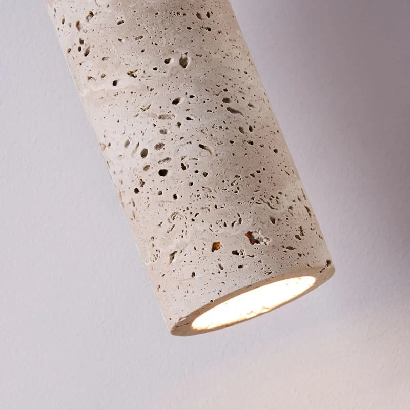Textured Travertine and Wood Pendant Lamp | Japanese Minimalist Wabi-Sabi Bedside Light
