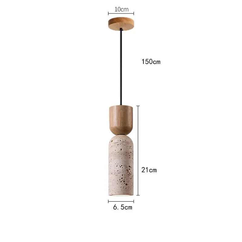Textured Travertine and Wood Pendant Lamp | Japanese Minimalist Wabi-Sabi Bedside Light