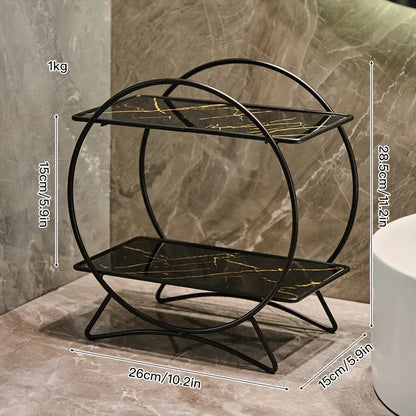 Two-Tier Bathroom Organizer with Cat Ear Design Base - Metal Cosmetic and Skincare Storage Shelf
