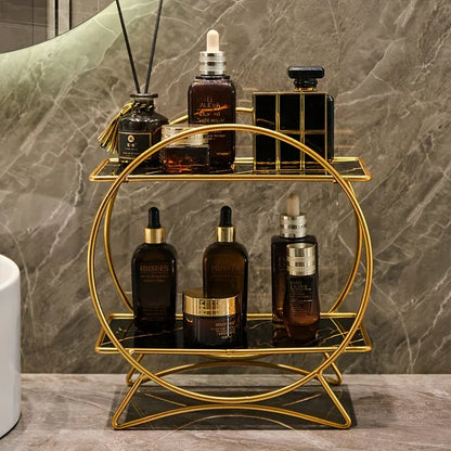 Two-Tier Bathroom Organizer with Cat Ear Design Base - Metal Cosmetic and Skincare Storage Shelf