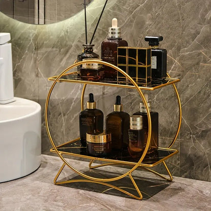 Two-Tier Bathroom Organizer with Cat Ear Design Base - Metal Cosmetic and Skincare Storage Shelf