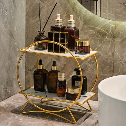 Two-Tier Bathroom Organizer with Cat Ear Design Base - Metal Cosmetic and Skincare Storage Shelf