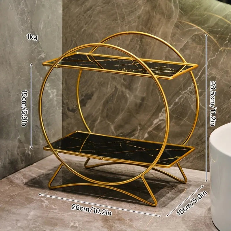 Two-Tier Bathroom Organizer with Cat Ear Design Base - Metal Cosmetic and Skincare Storage Shelf