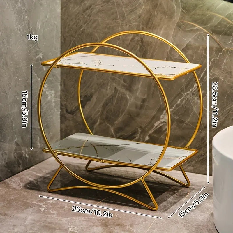 Two-Tier Bathroom Organizer with Cat Ear Design Base - Metal Cosmetic and Skincare Storage Shelf