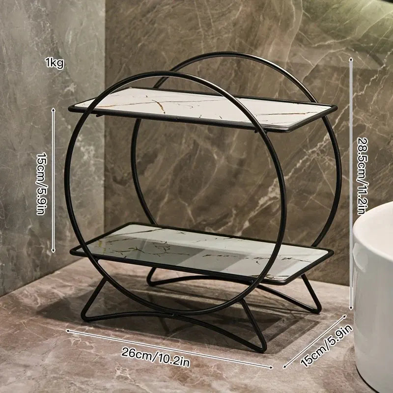 Two-Tier Bathroom Organizer with Cat Ear Design Base - Metal Cosmetic and Skincare Storage Shelf