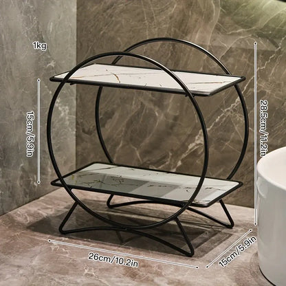 Two-Tier Bathroom Organizer with Cat Ear Design Base - Metal Cosmetic and Skincare Storage Shelf