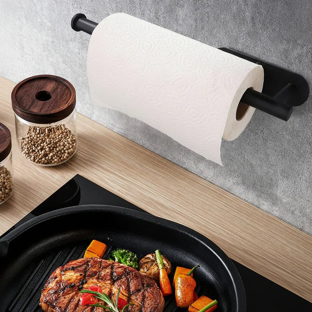 Under Cabinet Paper Towel Holder in Black Stainless Steel