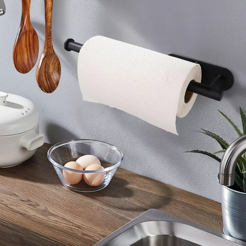 Under Cabinet Paper Towel Holder in Black Stainless Steel