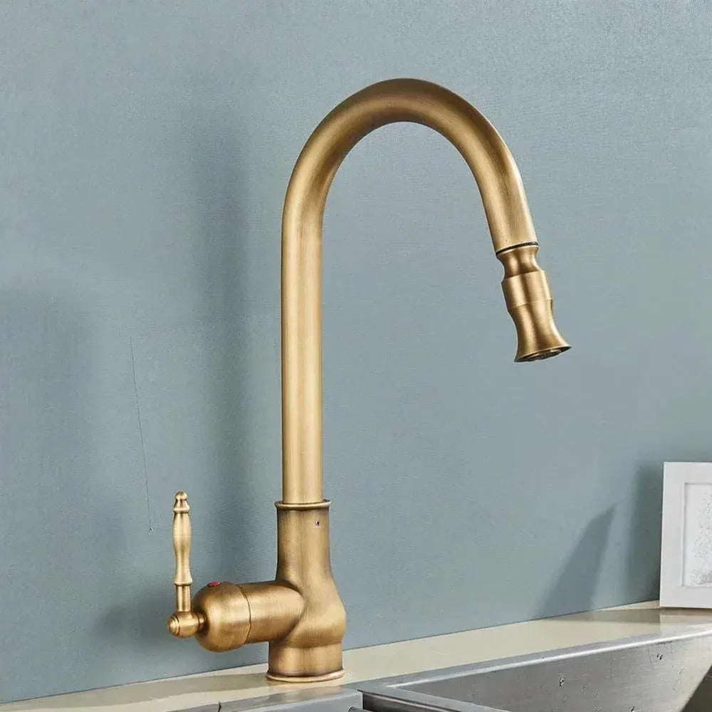 Vintage Brass Swivel Spout Kitchen Mixer Faucet