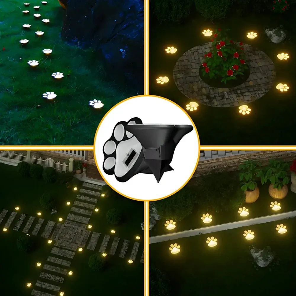 Waterproof Paw Print Solar Garden Path Lights - Outdoor Decor
