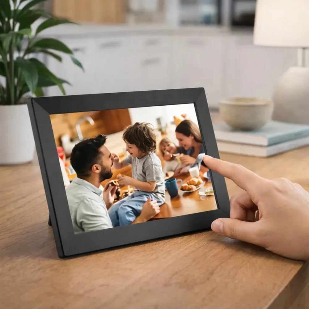 WiFi Digital Picture Frame HD Touchscreen Display, Tabletop or Wall Mountable
