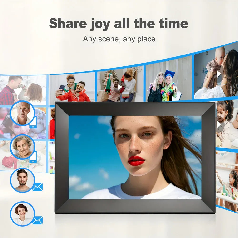 WiFi Digital Picture Frame HD Touchscreen Display, Tabletop or Wall Mountable