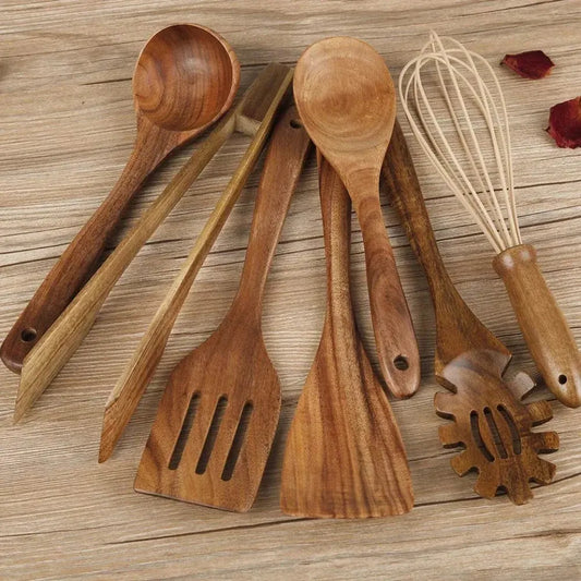 Wooden Kitchen Utensil Set - Non-Scratch, Heat Resistant Cooking Tools